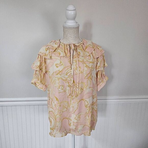 Ted Baker Frill Printed Top in Light Yellow Size 1 US 4 - Picture 1 of 6